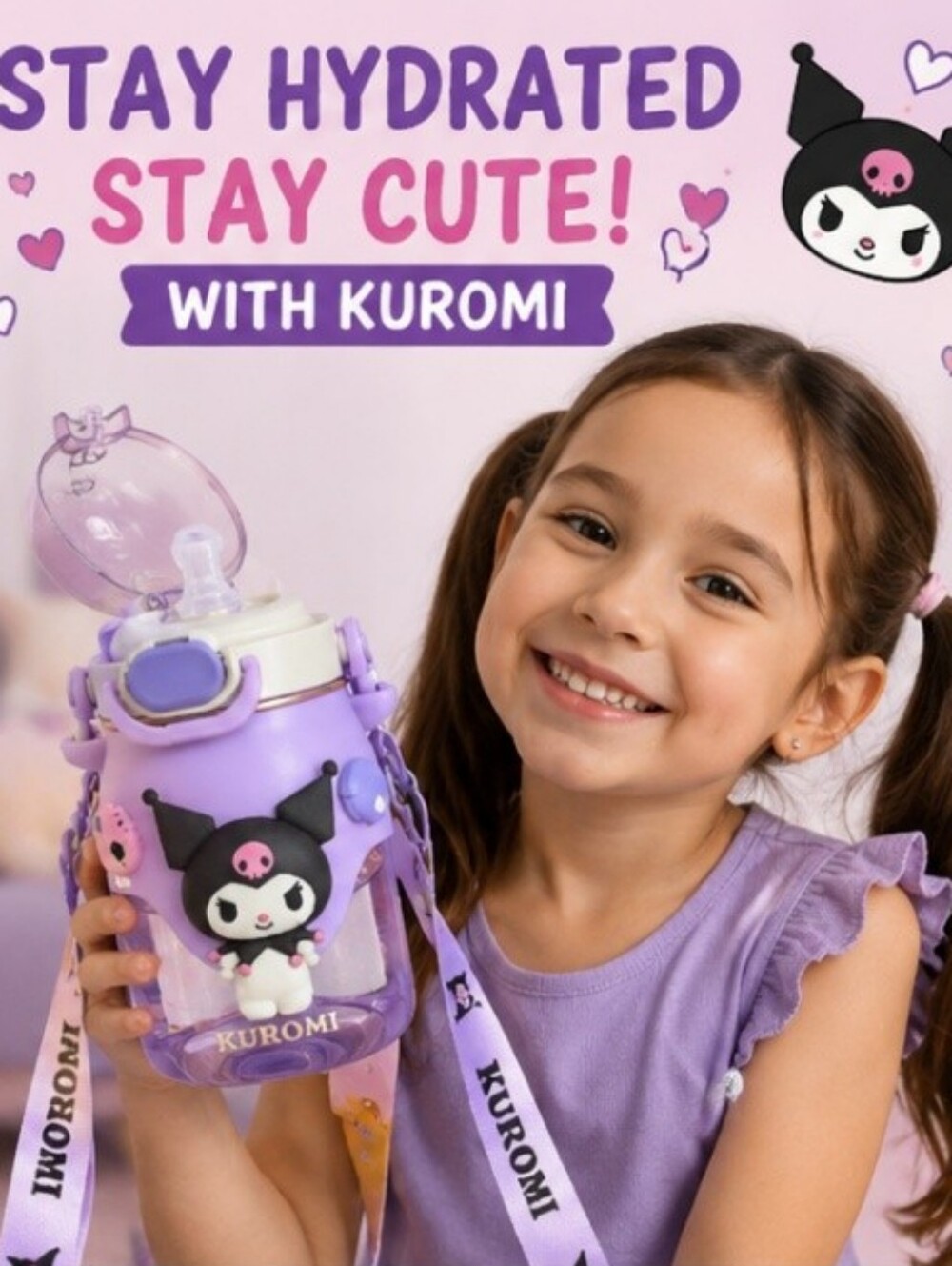 Kuromi Purple Kids Water Bottle